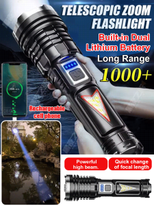 Emergency Telescopic Zoom Flashlight White Laser Cob Side Light MultiPurpose Flashlight