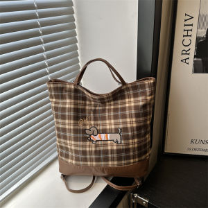 EERSHENSHI  กระเป๋าโท้ทลายสก๊อตสุนัขพันธุ์ดัชชุนด์น่ารักกระเป๋าสะพายไหล่สตรีทแฟชั่นทุกวันแมทช์ลุคง่าย