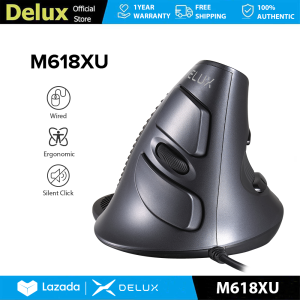 Delux M618XU Wired Vertical Mouse Ergonomic MAX 4200 DPI Silent Click Removable Palm Rest 6 Buttons M Size Optical Silent Click For PC/Laptop/Windows/Mac Black