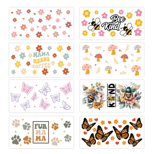 สติ๊กเกอร์ลอกได้ DTF Compatibles ขนาด16ออนซ์ Cangkir Kaca 8แผ่นปรับแต่งได้สำหรับตกแต่งห้องครัว