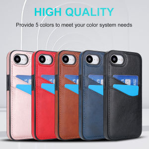 Leather Credit Card Holder Wallet Case For iPhone 16e 16 Pro Max 17 15 14 13 12 11 XR X Shockproof Slim Matte Phone Cover Funda
