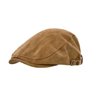 ZHUJI Metal Button Suede Beret Hats Warm Slim Face Forward Hats Versatile Adjustable Newsboy Cap Women