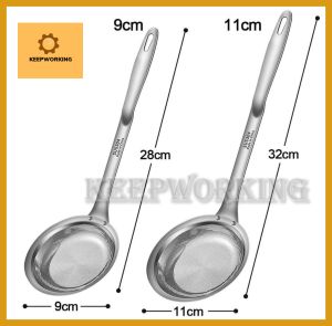 KEEPWORKING Fine Mesh Fat Skimmer Spoon Grease Foam Removing Strainer Oil Dregs Fishing Fried Food Liquid Filter Hanging Hole Design