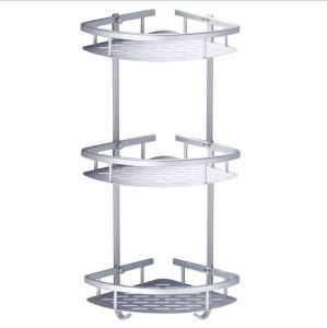2 Tiers Corner Rectangular Aerospace Aluminium Bathroom Wall Rack No Drilling Nails Anti Rust Leven Concept