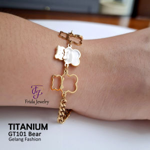 Gelang Titanium Rante Bear Beruang Model Manis dan Imut Fashionable Perhiasan Fashion Import Premium Awet Anti Karat gt101
