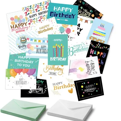 【MQLITTLESHOP】24 Pack Unique Birthday Cards with Envelopes & Stickers 4x6 Inches/10x 15cm Blank Happy Birthday Cards Insta