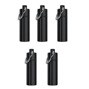Miniature Waterproof Container With Keychain Hook Aluminum Alloy Pills Storage Bottle For Hiking Camping