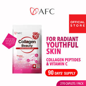 AFC Collagen Beauty - Skin Supplement 270s for Glowing Radiant Supple Complexion - Brighten Firm Hydrate Anti-aging & Lessen Wrinkles with Cartilage Extract + Vitamin C Supplement • Made in Japan • 270 Caplets (Suitable for All Skin Types)