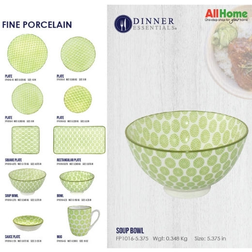 Dinner Set Essential Decorative Printed Soup Bowl 5.38" Green Circles