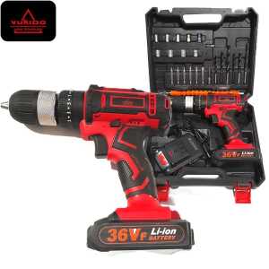 BISA COD! 36vf Mesin bor 2baterai cas YUKIDO 10mm bor listrik murah bor tangan baterai besi tembok Beton kayu - Cordless Drill bor cas with 2 baterai/kasus/charger bor impact baterai