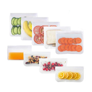 Fypo Thicken Fresh Keeping Bags Food Storage Bag PEVA Food Grade Seal Bags with Zipper Refrigerator Fruit Vegetable Snack Juice Container Reusable Leak Proof Kitchen Organizer Portable Picnic Travel Bags