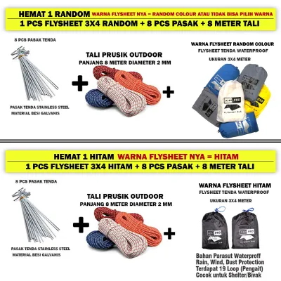 Flysheet UKURAN 3x4 meter merk AIMPRO traptrent type bushcraf 4x3 meter pelindung tenda 19 loop flesit flyshet flesheet