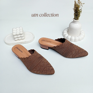 UTN Sepatu Sandal Mules Wanita Rajut Elegan Hak 3cm