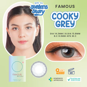 Famous Cooky Grey | 14.2mm Soflens Warna | Soflen Beda Minus (1pcs/sebelah) | Normal dan -0.50 sd -8.00