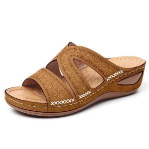 [Free Shipping] In Stock Plus-Size WomenS Wedge Sandals With A Fish-Mouth Design Thick Soles And Embroidered Details Size 43