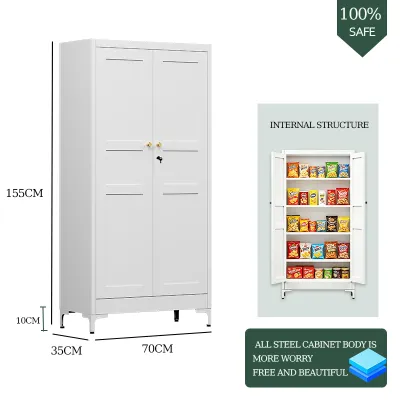 White kitchen cabinet with gold handles White metal storage cabinet with feet doors and adjustable shelves