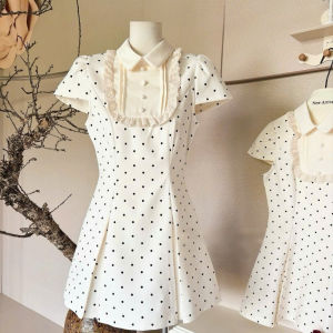 Váy chữ A hoạ tiết chấm bi thiết kế có cổ siêu tôn dáng NEWFASHION99