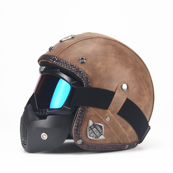 Leather covered motorcycle on sale helmet