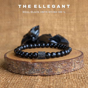 Gelang Tasbih ukuran Kecil 33 Butir Batu Hitam Black Onyx Akik Alam untuk Pria Wanita