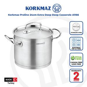 Korkmaz Proline Stainless Steel Stock Pot (Soup Pot) - Induction Compatible Made in Turkey