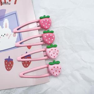 [ShiFu] 2 Pcs Cute Sweet Strawberry Hairpin Lovely Pink Hair Clips Girls Bangs Clips BB Snap Clip Hair Accessories
