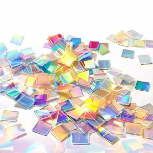 Holographic Acrylic SquaresRainbow Acrylic Sheets Double-Sided Plexiglass Mosaic Tiles for DIY CraftsLight&Shadow Artwork