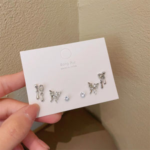 Silver 6Pcs Butterfly Zircon Stud Earrings For Women Sweet Cool Girl Multiple Wearing Earring Fashion Jewelry Gifts