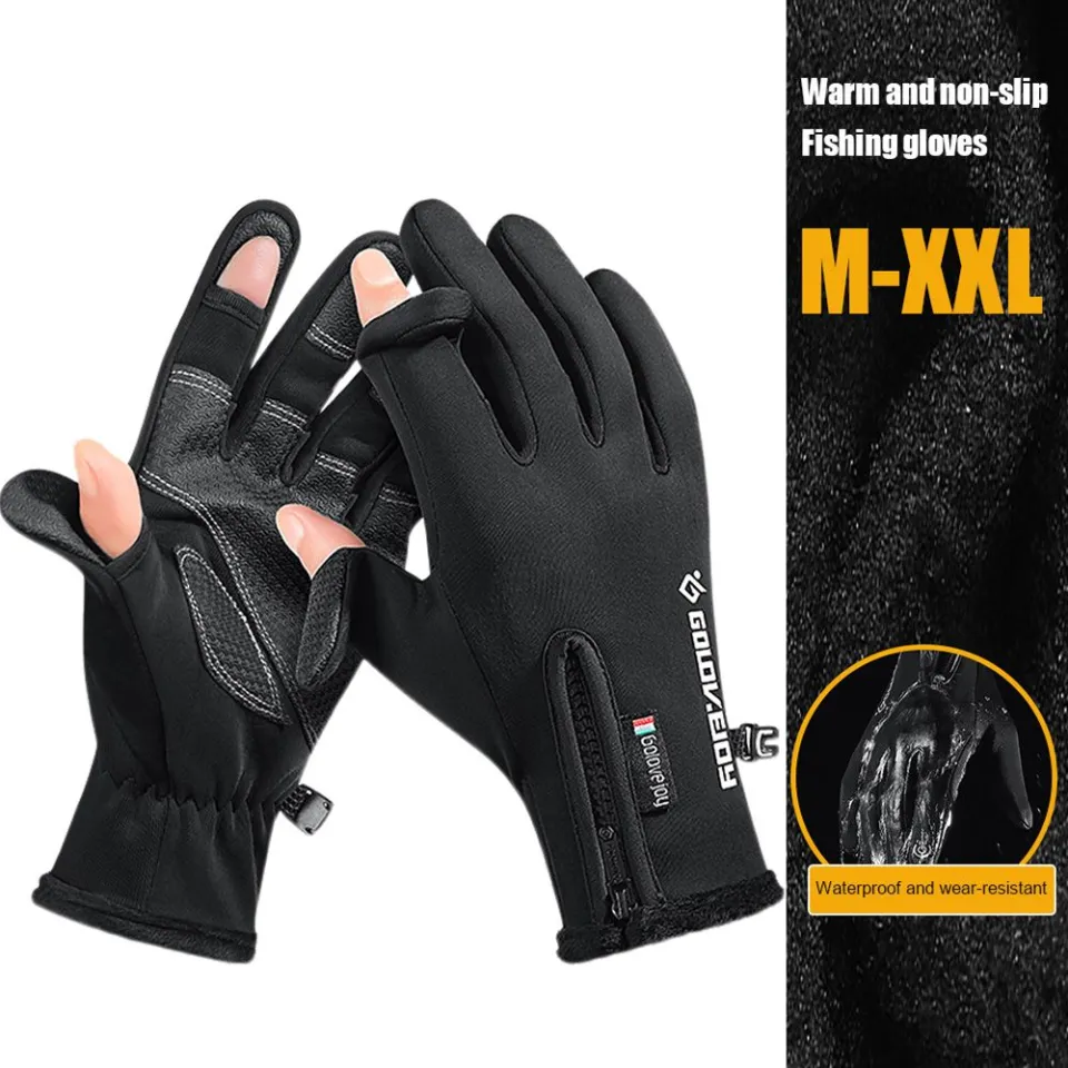PETI STUDIO Anti-Slip Women Men Unisex Plus Velvet Riding Gloves Winter  Warm 2 Finger Flip Fishing Gloves