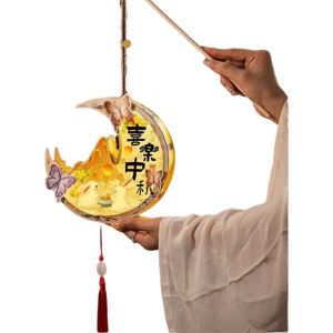 Lunara lantern mid autumn 灯笼中秋节 Wood Rabbit Lanterns Cartoon Glowing Mid-Autumn Festival Lantern Ancient Chinese Style Lantern DIY Material Package Mid-Autumn Festival