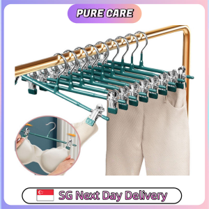 【Pure Care】 Pants Hangers with Anti-Slip Clips Skirt hangers with Clips Strong ClampingHanger