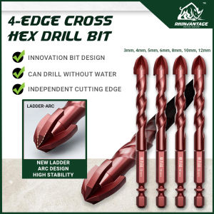 RhinVantage 4-Edge Cross Hex Drill Bit | Concrete Tile Glass and Metal (3mm - 12mm)