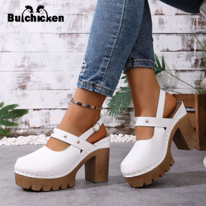 [Free Shipping] Thick-Soled High-Heeled Sandals Solid Color Versatile Available In Large Sizes With A Fish-Mouth Design And Chunky Heels