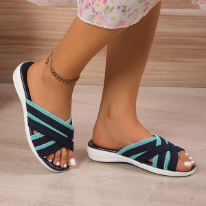 Wedge Sandals Womens New Flat Cross-woven Soft-soled Rest Sandals in Summer