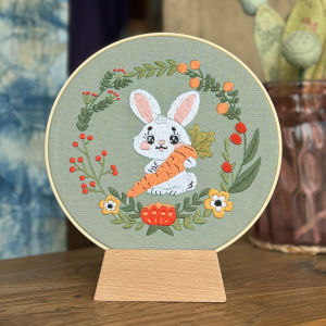 DIY Embroidery Kit Rabbit and Flowers Cross Stitch Kit Hand Embroidery Kit Cross Stitch Supplies Kit Handmade Wall Decor Kit DIY Rabbit Floral Embroidery Wall Hanging Kit DIY Floral Rabbit Cross Stitch Embroidery Kit