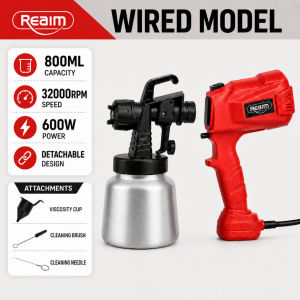 REAIM 600W Cordless Electric Spray Paint 800ML Aluminum Cup HVLP Paint Sprayer Rechargeable Portable Painting Machine with Adjustable Nozzle for Home DIY Wood Metal Furniture