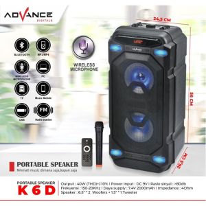 【READY STOCK】Advance K6D Speaker Bluetooth Portable Meeting Portable wireless Bluetooth 6.5 Inchi Double subwoofer