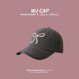 【WJ】Korean Ins Bow Baseball Hat Girl Sweet Cute Romantic Pink Hat Soft Top Baseball Hat