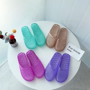 [Free Shipping] WomenS Open-Toe Slippers For Outdoor Wear Fashionable New Summer Model Indoor Non-Slip Flat-Soled Soft Bottom Shiny Plastic Shoes