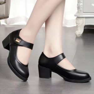 2024 New British style platform chunky black high heels for women