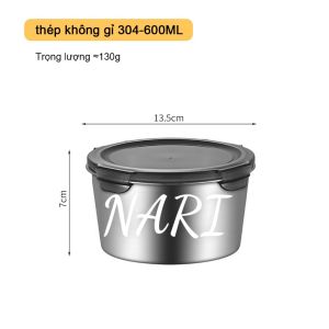 Hộp tròn inox SUS304 Cherry kèm nắp Hộp đưng thực phẩm hộp đựng cơm trưa bằng thép không gỉ 304 - gia dụng Nari