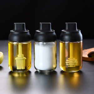 Kitchen jar seasoning jar glass bottle for salt sugar oil honey with ready 1gram spoon/brush/honey jar