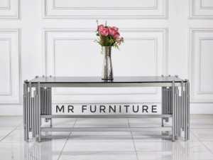 Meja Tamu Kotak Stalaktit Silver Top Kaca Hitam