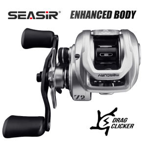 RYOBISEASIR X SEAHUNTER MERCURY Black Reel Pancing Baitcasting Fishing Reel Drag Clicker 5+1 BB Ball Bearings 7.2:1 Gear Ratio 8kg Max Drag 10-level Magnetic Brake System with 8pcs N52 magnet Bait Casting Reel BC #RYOBISEASIR