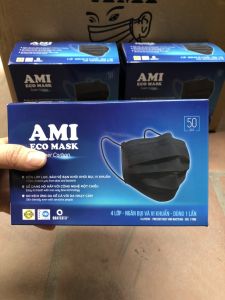 [CHÍNH HÃNG] Khẩu trang Y Tế Ami 4 lớp kháng khuẩn màu Xám dập LOGO thơm mùi đặc trưng vải không dệt