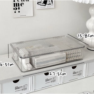 PureClear Stackable Plastic Storage Box with Lid Transparent Desk Organizer Container for Stationery Cosmetic (Dear J)
