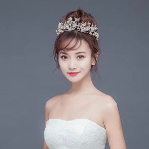 Vương miện Đoàn Minh Phụ kiện tóc hình hoa bướm Băng đô vương miện Baroque Phụ kiện váy cưới màu vàng kim Vương miện pha lê