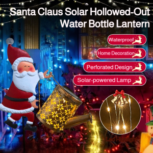 🎅Christmas Decorations🎅Santa Claus Lantern Snowman Kettle Lights Solar-Powered Light-Up Hollowed-Out Water Bottle Outdoor Garden Decoration 圣诞老人水壶灯