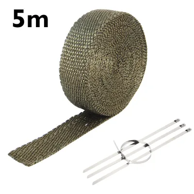 5M Motorcycle Exhaust Heat Shield Thermal Wrap Exhaust Pipe Fiberglass for Car Engine Exhaust with 4pcs Stainless Ties