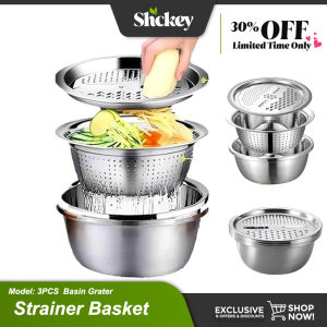 SCHKEY l 26cm Multipurpose Grater with Stainless Steel Drain Basin Basket Vegetable Cutter