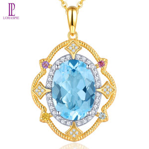 Lohaspie Jewelry Genuine 8 Carats 925 Real Sterling Silver Pendant Natural Sky Blue Topaz Pendant Necklace Silver 925 Original Women Fashion Pendant Jewelry